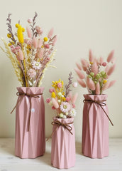 3 Pcs- Sculpted Vases- Pink