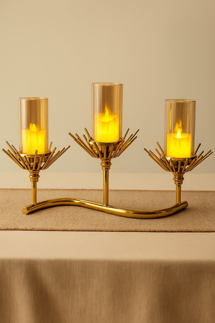 Golden Wave Triple Candle Holder