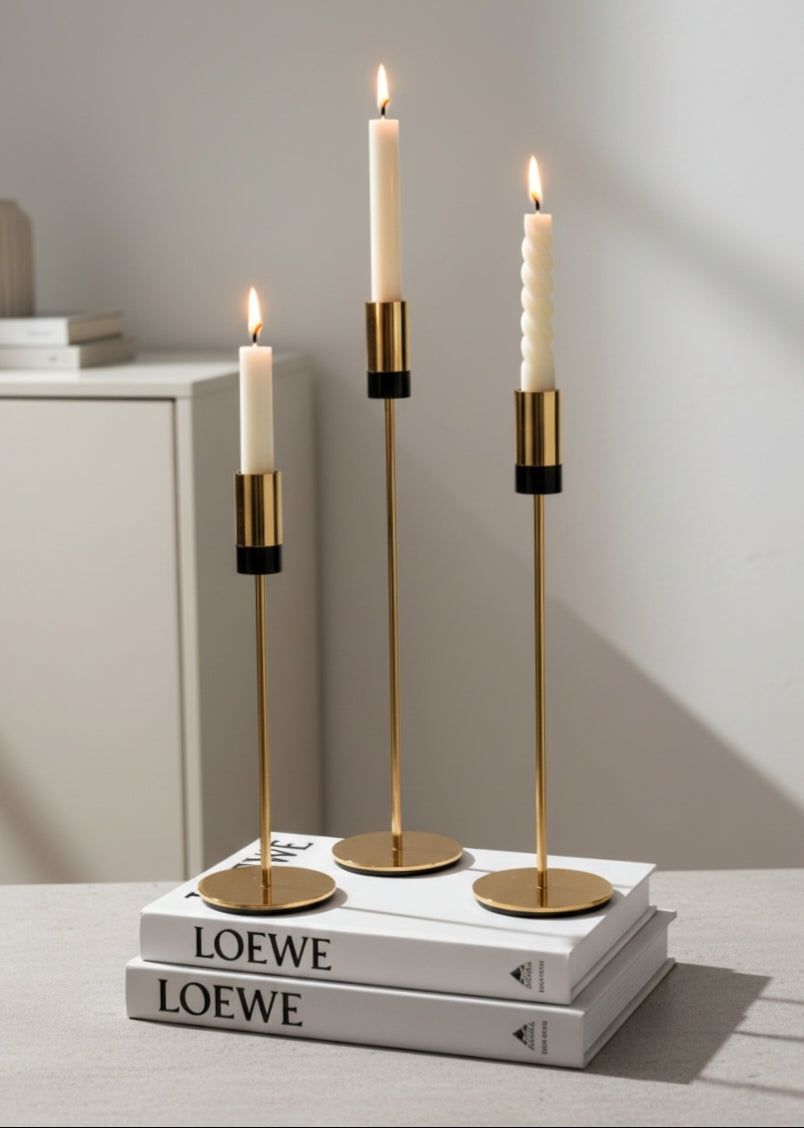 3-pcs Black & Gold Candle Holders