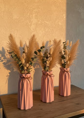 3 Pcs- Sculpted Vases- Pink